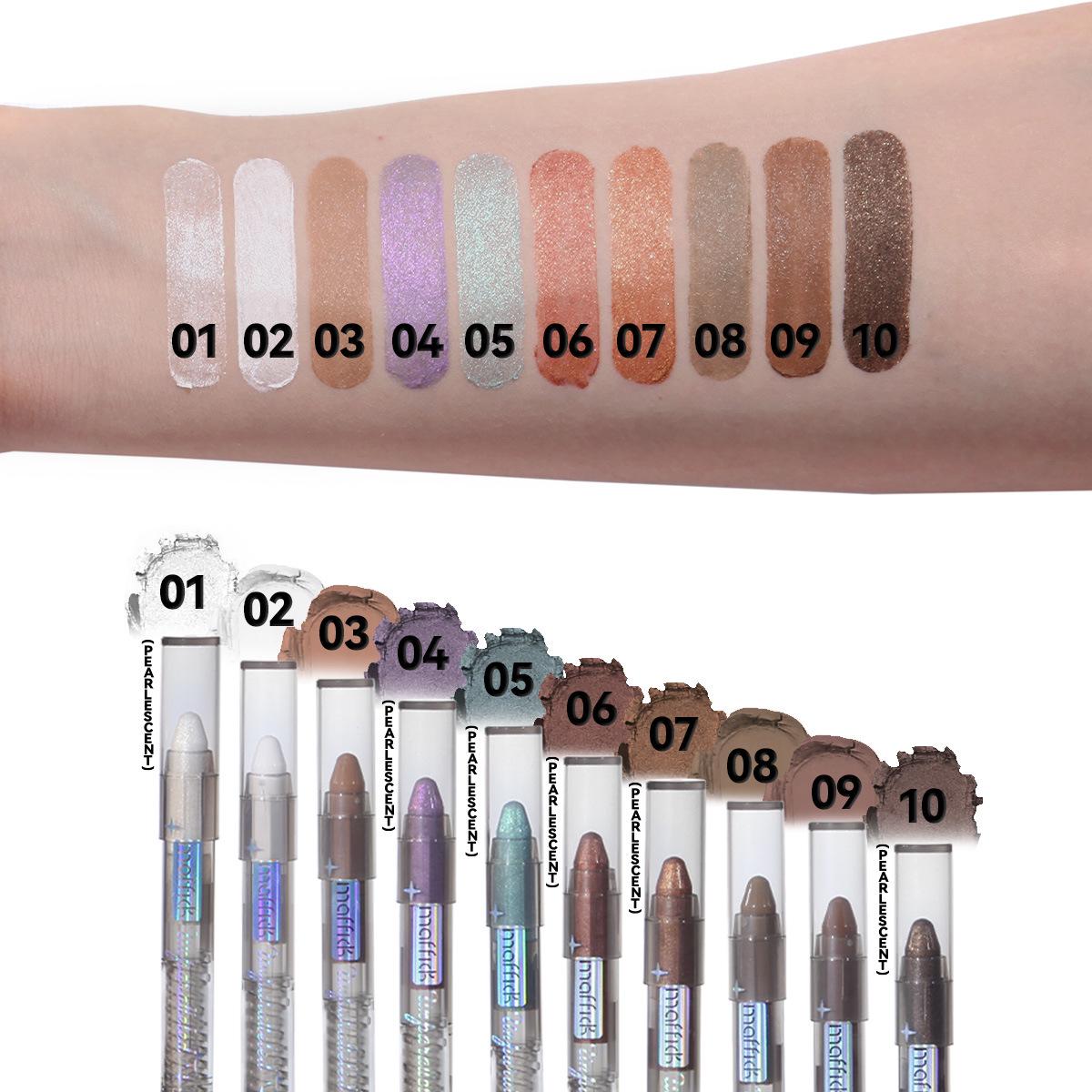 MAFFICK Ten-Color Pearlescent Eyeshadow Stick: Multi-functional, Fine Shimmer, Waterproof, Smudge-proof, Eye Bag Concealer, Highlight & Eyeliner. 2g
MAFFICK Ten-Color Pearlescent Eyeshadow Stick: Multi-functional, Fine Shimmer, Waterproof, Smudge-proof, Eye Bag Concealer, Highlight & Eyeliner. 2g