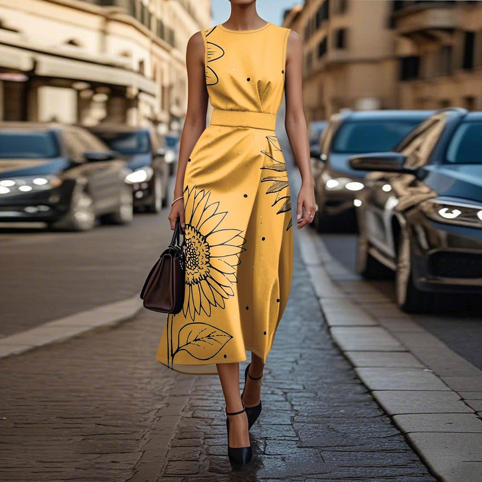 Sleeveless Boho Dress For Women Casual Loose Fit Summer Sundress Print Dress L жовтий
Sleeveless Boho Dress For Women Casual Loose Fit Summer Sundress Print Dress L жовтий