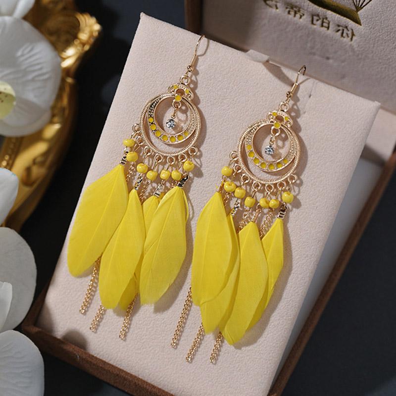 Classic Bohemian Ethnic Feather Earrings for Women Fashion Long Rice Bead Gold Color Chain Dangle Earring Vacation Party Jewelry жовтий
Classic Bohemian Ethnic Feather Earrings for Women Fashion Long Rice Bead Gold Color Chain Dangle Earring Vacation Party Jewelry жовтий