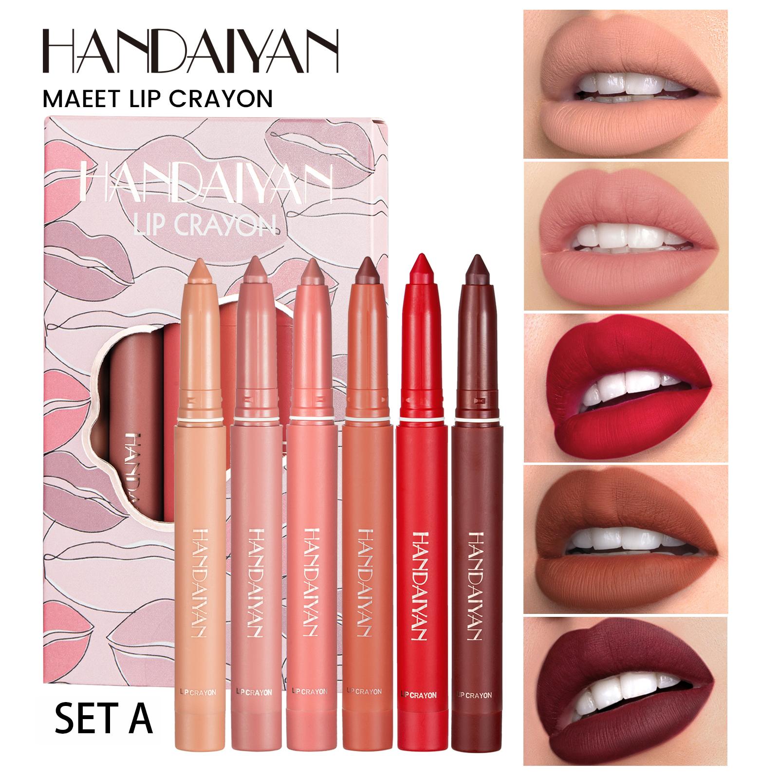 Набор помад HANDAIYAN Lip Liner. Поворотный механизм позволяет обрезать помаду, не давая ей выцветать. 6 наборов и карандашей. Набор 2 в 1. Водостойкий.
Набор помад HANDAIYAN Lip Liner. Поворотный механизм позволяет обрезать помаду, не давая ей выцветать. 6 наборов и карандашей. Набор 2 в 1. Водостойкий.