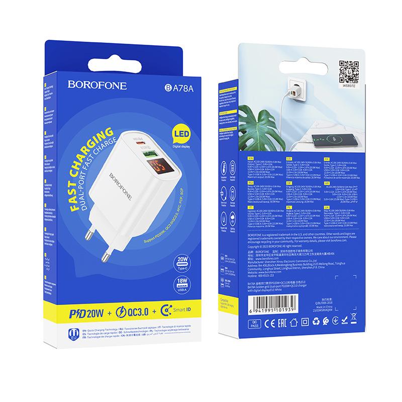 BOROFONE BA78A Dual Port PD 20W QC 18W Fast Charger with Cable Set, EU Plug, Digital Display. Single Charger Head PD20W + QC18W білий
BOROFONE BA78A Dual Port PD 20W QC 18W Fast Charger with Cable Set, EU Plug, Digital Display. Single Charger Head PD20W + QC18W білий