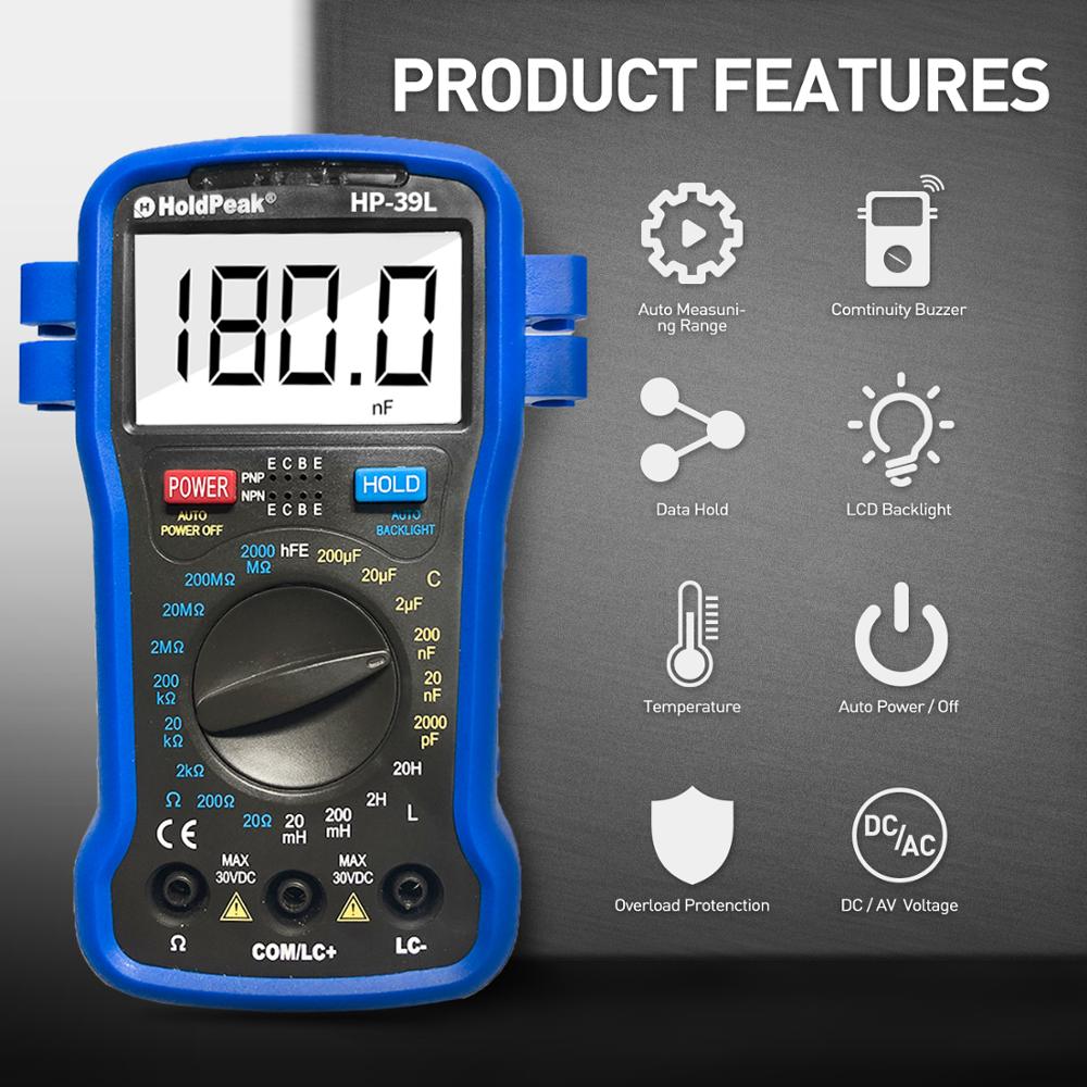 HoldPeak HP-39L Підсвічування LCD Цифровий LCR вимірювач опору ємності індуктивності тестер транзистор hFE тестер
HoldPeak HP-39L Підсвічування LCD Цифровий LCR вимірювач опору ємності індуктивності тестер транзистор hFE тестер