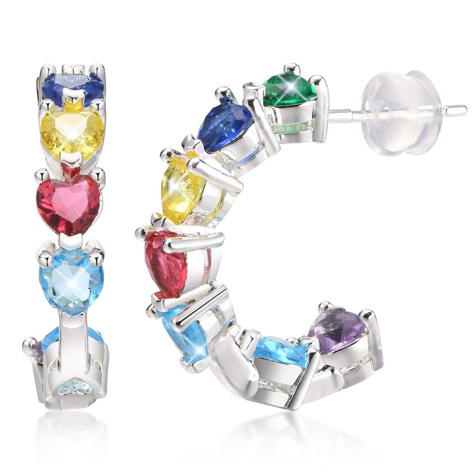 Cubic Zirconia Multicolor Heart Rainbow Open Hoop Earrings for Women Birthday Gfit
Cubic Zirconia Multicolor Heart Rainbow Open Hoop Earrings for Women Birthday Gfit