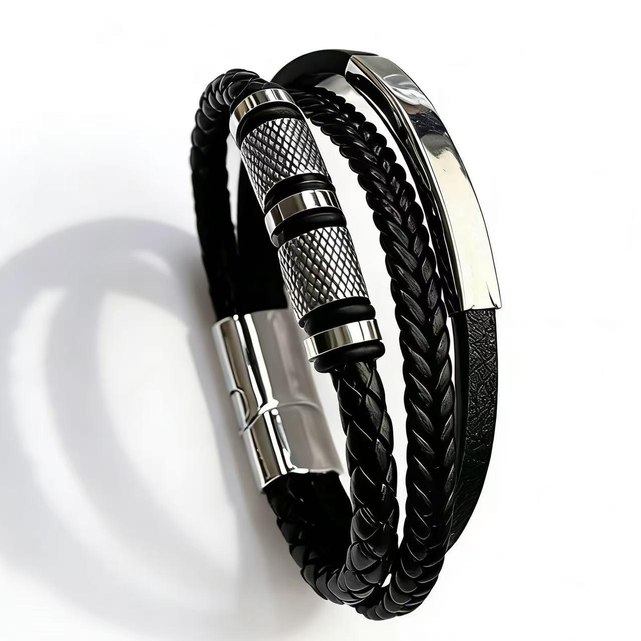 Men s Multi-layer Woven Leather Bracelet with Stainless Steel Tube Customizable, contact customer service чёрный
Men s Multi-layer Woven Leather Bracelet with Stainless Steel Tube Customizable, contact customer service чёрный