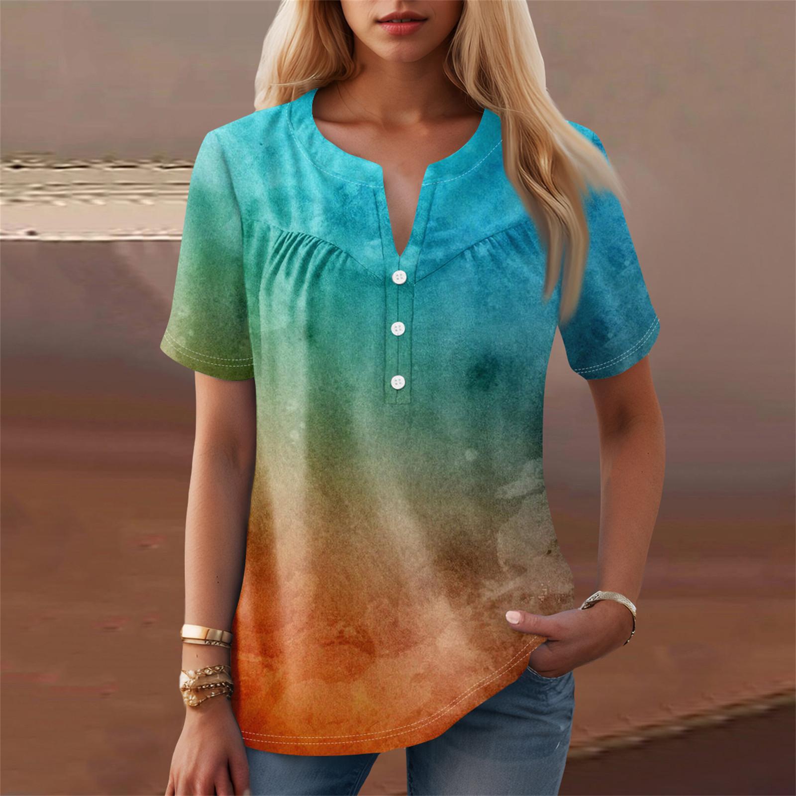 Женская повседневная футболка с v-образным вырезом и коротким рукавом с цветочным принтом и декоративными пуговицами, топ XXL
Женская повседневная футболка с v-образным вырезом и коротким рукавом с цветочным принтом и декоративными пуговицами, топ XXL