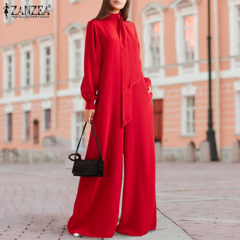 ZANZEA Весенние женские элегантные длинные комбинезоны с пышными рукавами и завязанным воротником
ZANZEA Весенние женские элегантные длинные комбинезоны с пышными рукавами и завязанным воротником