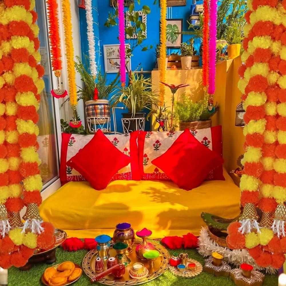 Pooja Diwali Fiesta Marigold Flower Garlands for Halloween Day of The Dead помаранчевий
Pooja Diwali Fiesta Marigold Flower Garlands for Halloween Day of The Dead помаранчевий