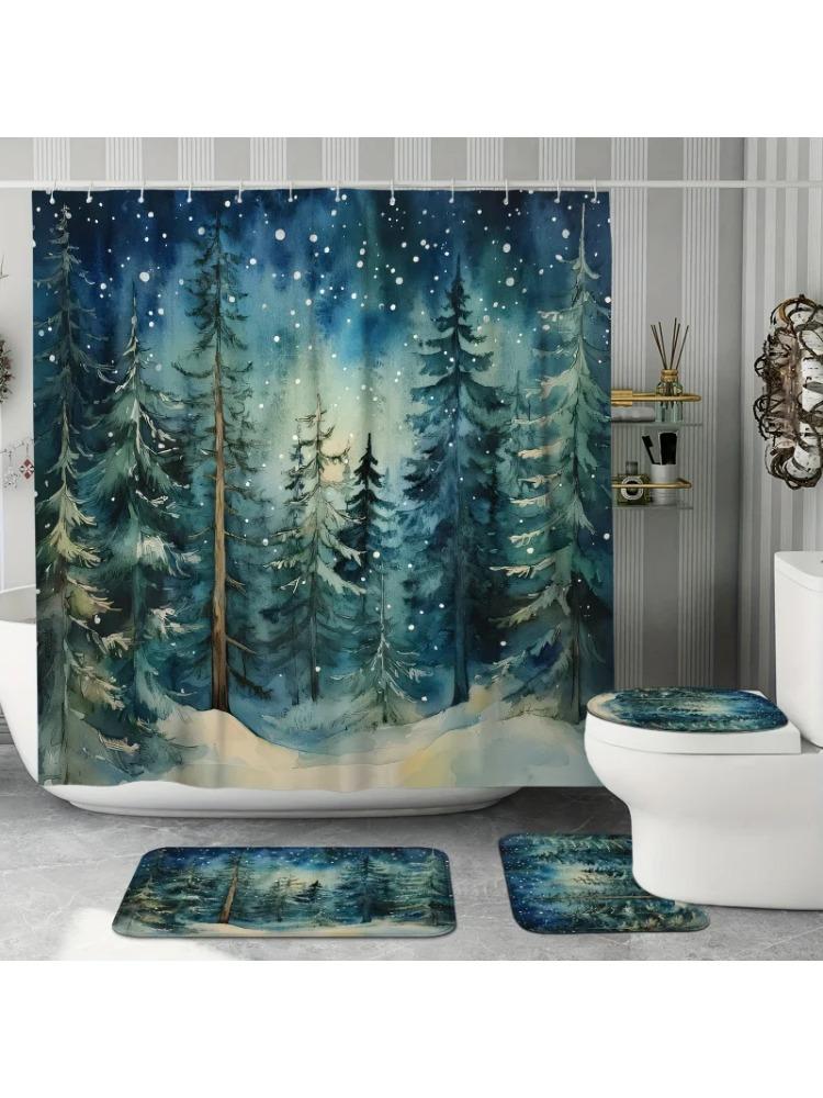 Winter Forest Shower Curtain Set With Non-Slip Bath Mat, U-Shape Toilet Lid Cover, And Curtain Hooks - Water-Resistant Polyester W60H190(CM)-1 Pcs
Winter Forest Shower Curtain Set With Non-Slip Bath Mat, U-Shape Toilet Lid Cover, And Curtain Hooks - Water-Resistant Polyester W60H190(CM)-1 Pcs