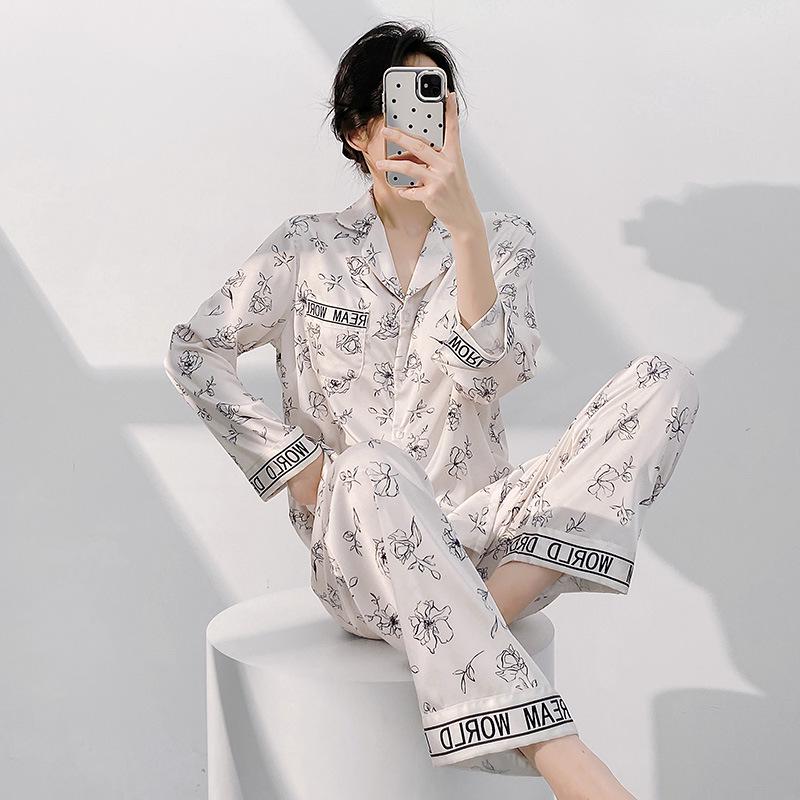 2025 Ice Silk Women s Pajamas Set: Letter Print Long Sleeve, Long Pants, Chest Pad, Cardigan Lounge Wear. Large
2025 Ice Silk Women s Pajamas Set: Letter Print Long Sleeve, Long Pants, Chest Pad, Cardigan Lounge Wear. Large