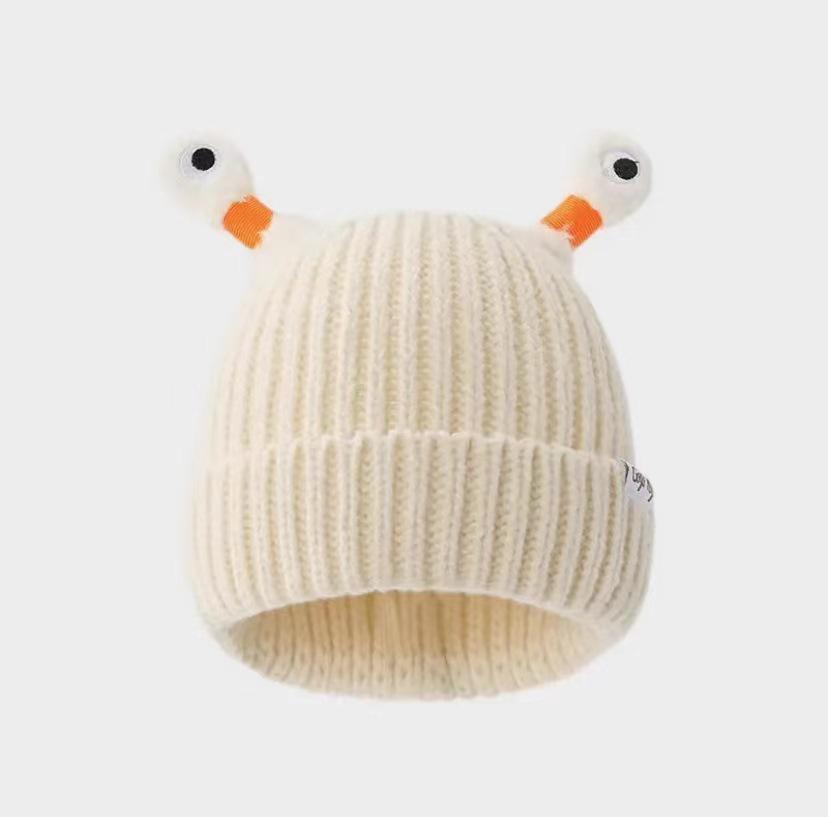 2023 Милая светящаяся вязаная шерстяная шапка с защитой ушей - Корейский стиль, мультяшный дизайн для осени и зимы Elastic (56-59cm) грязно-белый
