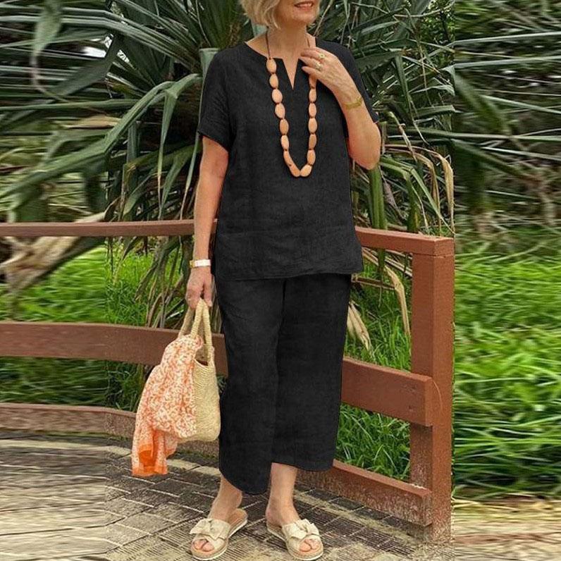 Women s Cotton Linen Summer 2Pcs/Sets Suit 2026 Casual Loose V-neck Short Sleeve Wide Leg Pants Solid Color Fashion Ladies Suit XXXXXL чорний
Women s Cotton Linen Summer 2Pcs/Sets Suit 2026 Casual Loose V-neck Short Sleeve Wide Leg Pants Solid Color Fashion Ladies Suit XXXXXL чорний