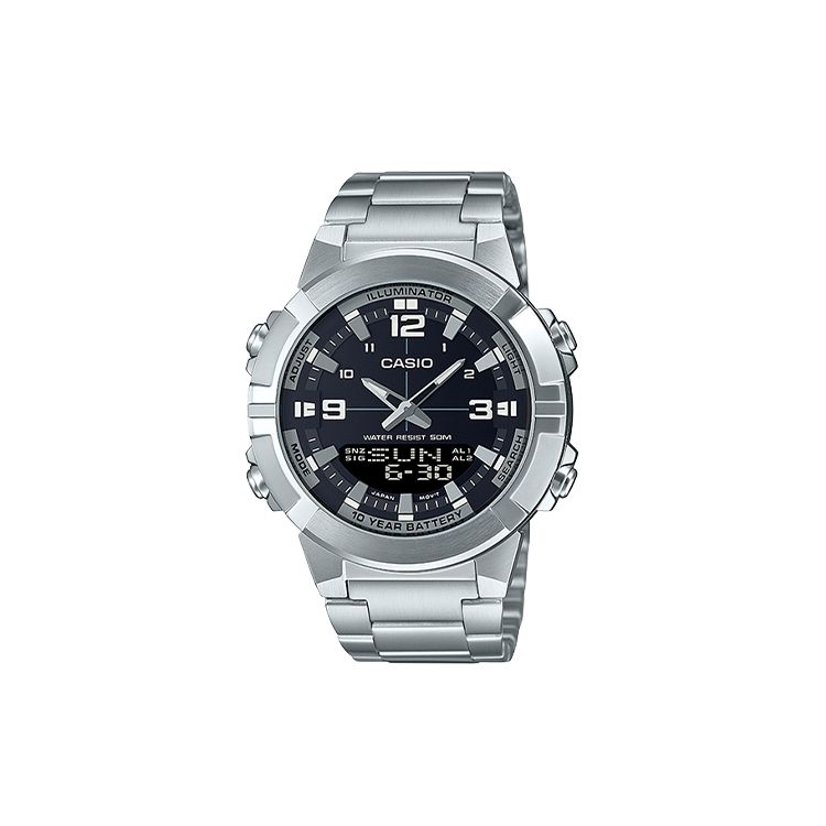 Casio Youth Series Round Dual Display Standard Power Pointer Digital Dual Display Series Quartz Movement Stainless Steel Strap Men Watches AMW-870D-1A Silver Strap
Casio Youth Series Round Dual Display Standard Power Pointer Digital Dual Display Series Quartz Movement Stainless Steel Strap Men Watches AMW-870D-1A Silver Strap