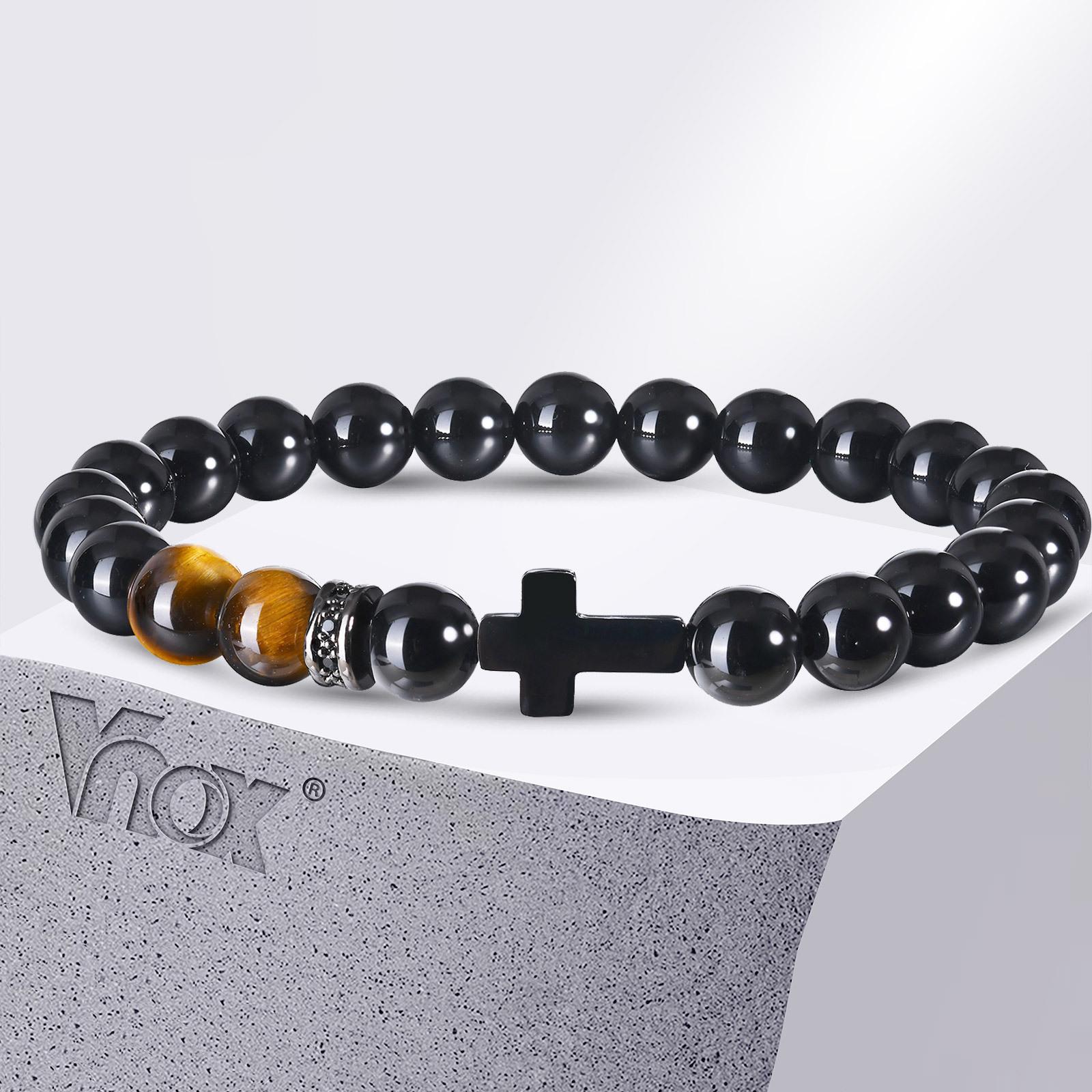 Vnox Браслеты с крестом из натурального камня для мужчин, подростков, мальчиков, черные браслеты-шармы с религиозным крестом, браслеты из бусин тигрового глаза
Vnox Браслеты с крестом из натурального камня для мужчин, подростков, мальчиков, черные браслеты-шармы с религиозным крестом, браслеты из бусин тигрового глаза