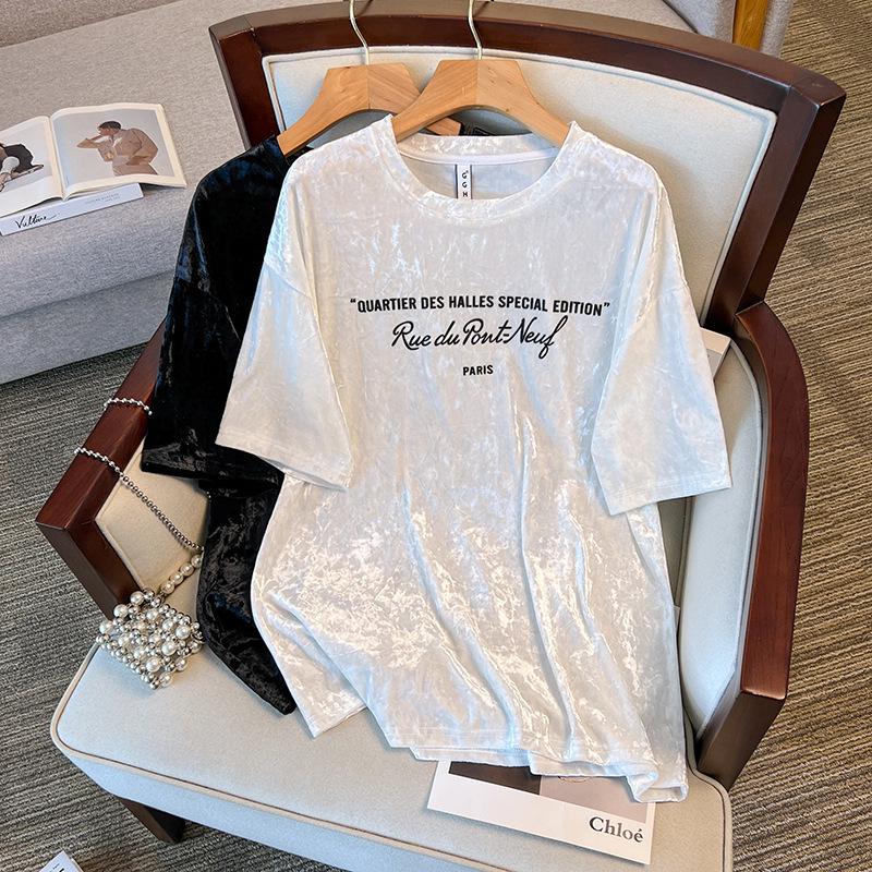 Hong Kong Style Retro Velvet Plus Size Slimming T-shirt: Early Spring, Short Sleeve, Loose Fit, Trendy XL 4XL for 150-170 lbs білий
Hong Kong Style Retro Velvet Plus Size Slimming T-shirt: Early Spring, Short Sleeve, Loose Fit, Trendy XL 4XL for 150-170 lbs білий