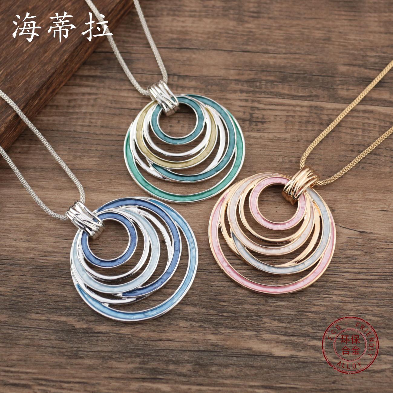 Enamel color hollow ring long pendant, bohemian style women s round mesh chain long necklace
Enamel color hollow ring long pendant, bohemian style women s round mesh chain long necklace