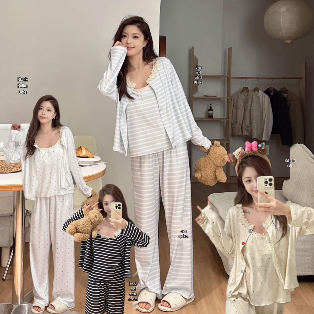 HONGSHENG Sweet Girl Lace Pajama Set: Camisole, Long Sleeve, and Long Pants Loungewear. M fits 40-50 kg
HONGSHENG Sweet Girl Lace Pajama Set: Camisole, Long Sleeve, and Long Pants Loungewear. M fits 40-50 kg