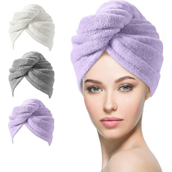 YFONG 3 Pack Hair Drying Towels, Hair Towel with Button, Super Absorbent Microfiber Hair Towel for Curly Hair, Fast Drying Hair Wraps for Women Purple,white,gray
YFONG 3 Pack Hair Drying Towels, Hair Towel with Button, Super Absorbent Microfiber Hair Towel for Curly Hair, Fast Drying Hair Wraps for Women Purple,white,gray