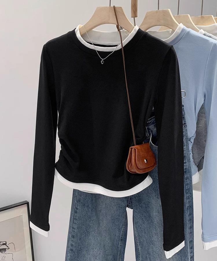 Spring new round neck contrasting fake two pieces pleated and thin irregular long sleeves women s small people are trendy and cool L чёрный
Spring new round neck contrasting fake two pieces pleated and thin irregular long sleeves women s small people are trendy and cool L чёрный