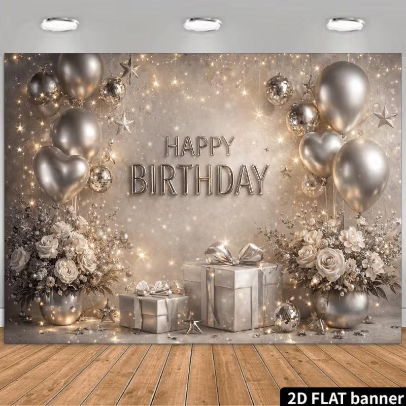 2D Flat Printing Silver Floral Birthday Banner for Studio & Home Parties 47.2x31.5inch/120*80cm
2D Flat Printing Silver Floral Birthday Banner for Studio & Home Parties 47.2x31.5inch/120*80cm