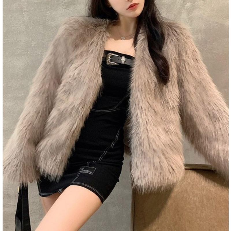 Осень и зима новая плетеная меховая куртка женская меховая короткая имитация лисьего меха тренд мода длинные рукава 2XL