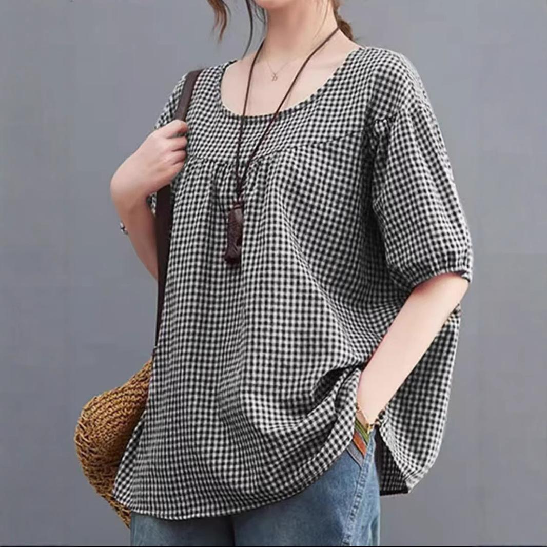 Vintage Checked Print Shirts Fashion Women Summer Tops Elegant Half Sleeve Pleated Blouse Casual Loose Holiday Blusas XS чорний
Vintage Checked Print Shirts Fashion Women Summer Tops Elegant Half Sleeve Pleated Blouse Casual Loose Holiday Blusas XS чорний