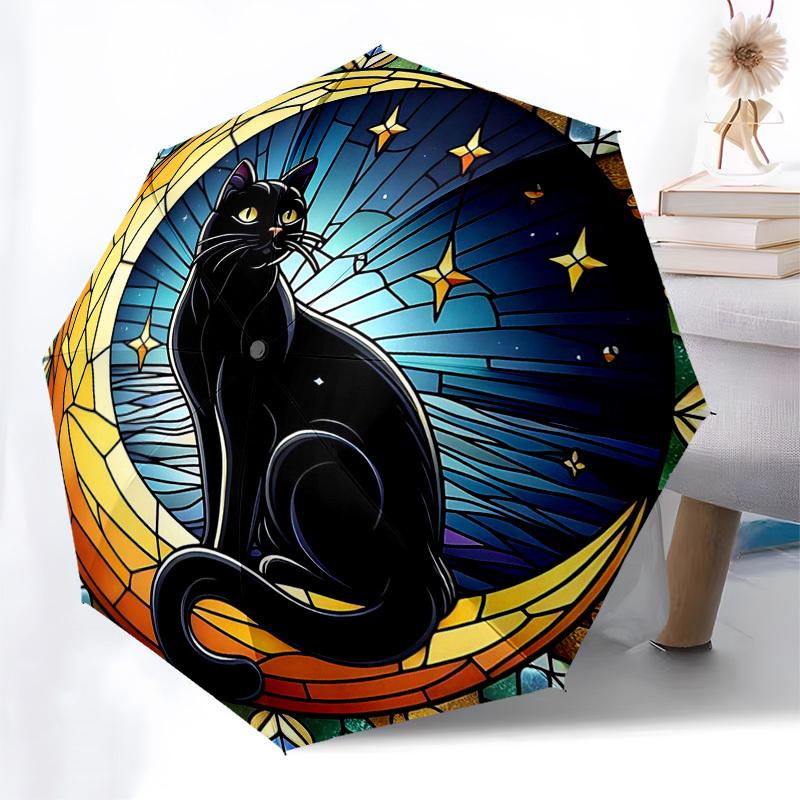 1pc Stained Glass Black Cat Moon Auto Open Close Umbrella, Portable 3-Fold Design with Iron Frame, Outdoor for Fans, Travelers, Daily Use, Gift Idea.S
1pc Stained Glass Black Cat Moon Auto Open Close Umbrella, Portable 3-Fold Design with Iron Frame, Outdoor for Fans, Travelers, Daily Use, Gift Idea.S