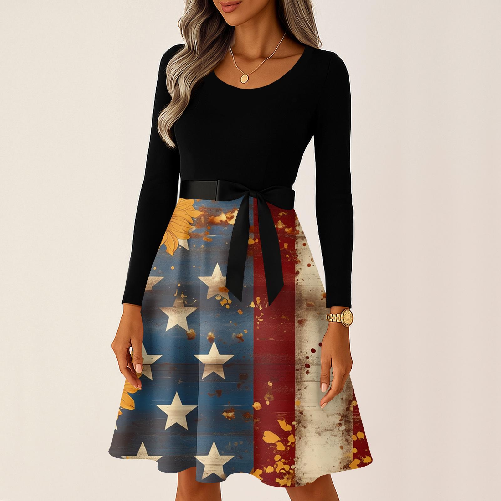 4th of july dress independence day dress long sleeve round neck casual fit and flare printed A-line dress for women holiday outfit XL жовтий
4th of july dress independence day dress long sleeve round neck casual fit and flare printed A-line dress for women holiday outfit XL жовтий