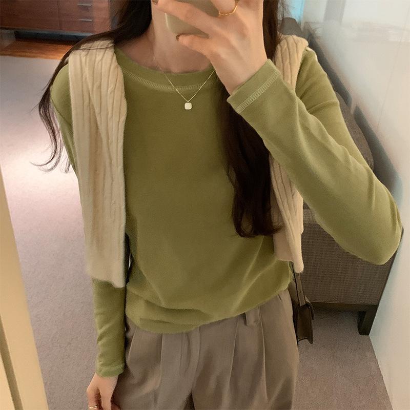 Круглый вырез однотонной рубашки для женщин осень новый длинный рукав футболка универсальный свободный повседневный корейский стиль внутренний топ 2XL
Круглый вырез однотонной рубашки для женщин осень новый длинный рукав футболка универсальный свободный повседневный корейский стиль внутренний топ 2XL