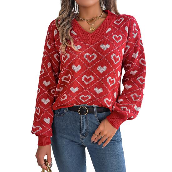 Women Sweater V-Neck Lantern Long Sleeve Ribbed Trim Pullover Jumper Heart Pattern Knit Tops Daily L червоний
Women Sweater V-Neck Lantern Long Sleeve Ribbed Trim Pullover Jumper Heart Pattern Knit Tops Daily L червоний