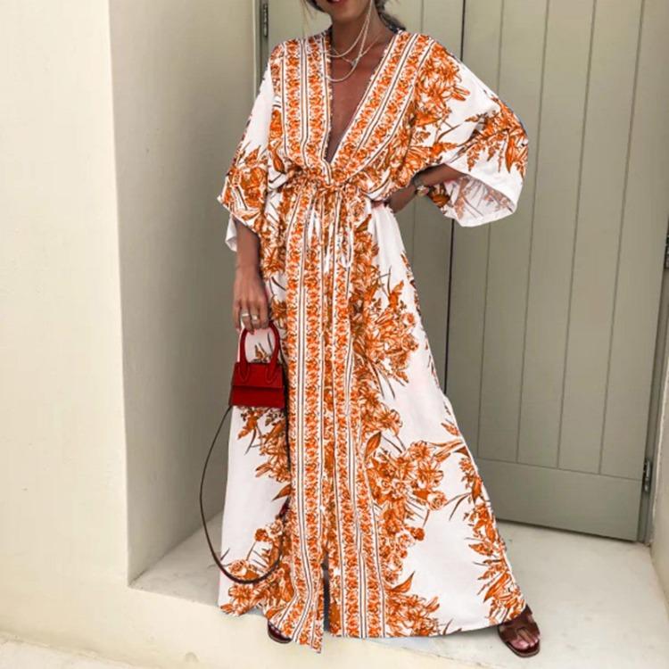 Women V Neck Maxi Dress Spring Summer Print Fashion XX-Large помаранчевий
Women V Neck Maxi Dress Spring Summer Print Fashion XX-Large помаранчевий