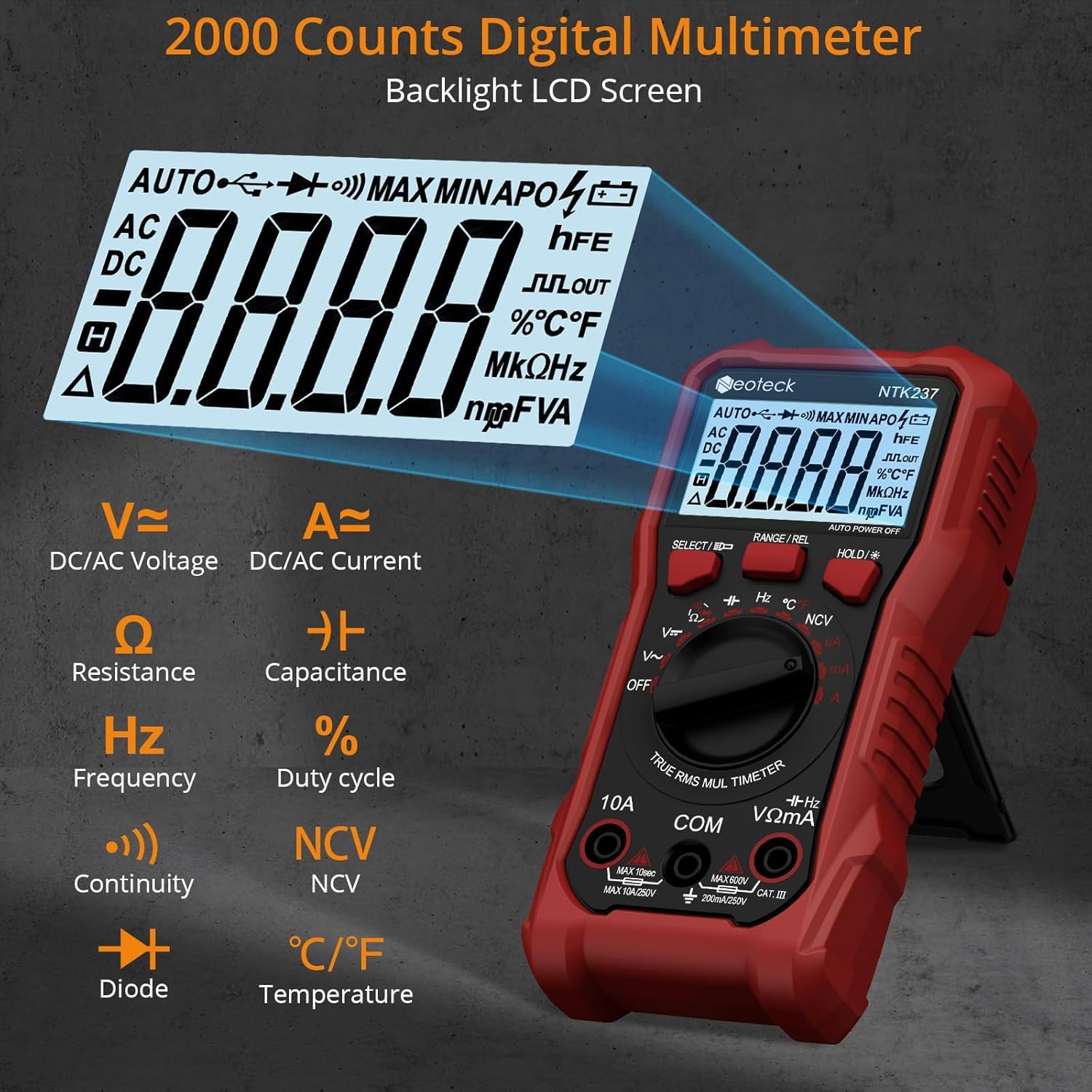 2000/4000 Counts Multimeter Kit with TRMS, NCV, Temp, Duty Cycle, Live Wire Detection United States
2000/4000 Counts Multimeter Kit with TRMS, NCV, Temp, Duty Cycle, Live Wire Detection United States