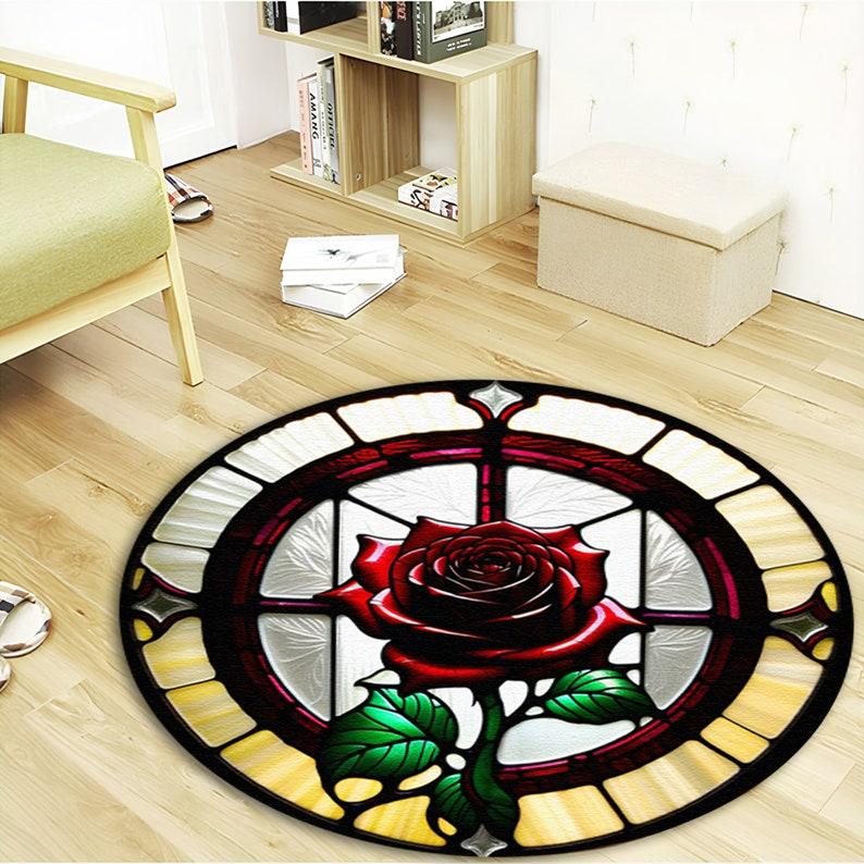 Stained Glass Rose Round Floor Mat, Non-Slip Washable Rug for Living Room Bedroom Decor Soft Comfortable Home Mat Floral Carpet Diameter 100cm
Stained Glass Rose Round Floor Mat, Non-Slip Washable Rug for Living Room Bedroom Decor Soft Comfortable Home Mat Floral Carpet Diameter 100cm