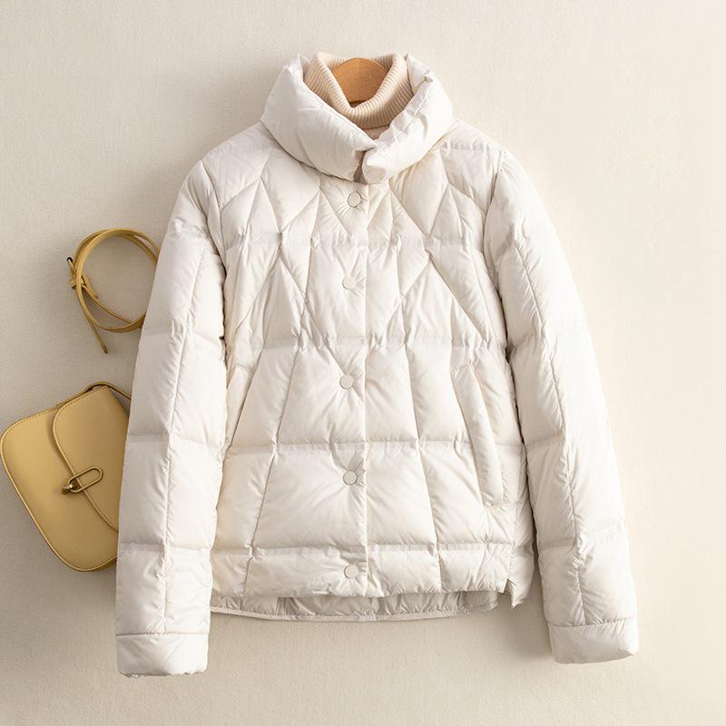 Осенне-зимняя легкая пуховая куртка женская с длинным рукавом, однобортное пуховое пальто, короткие парки L белый