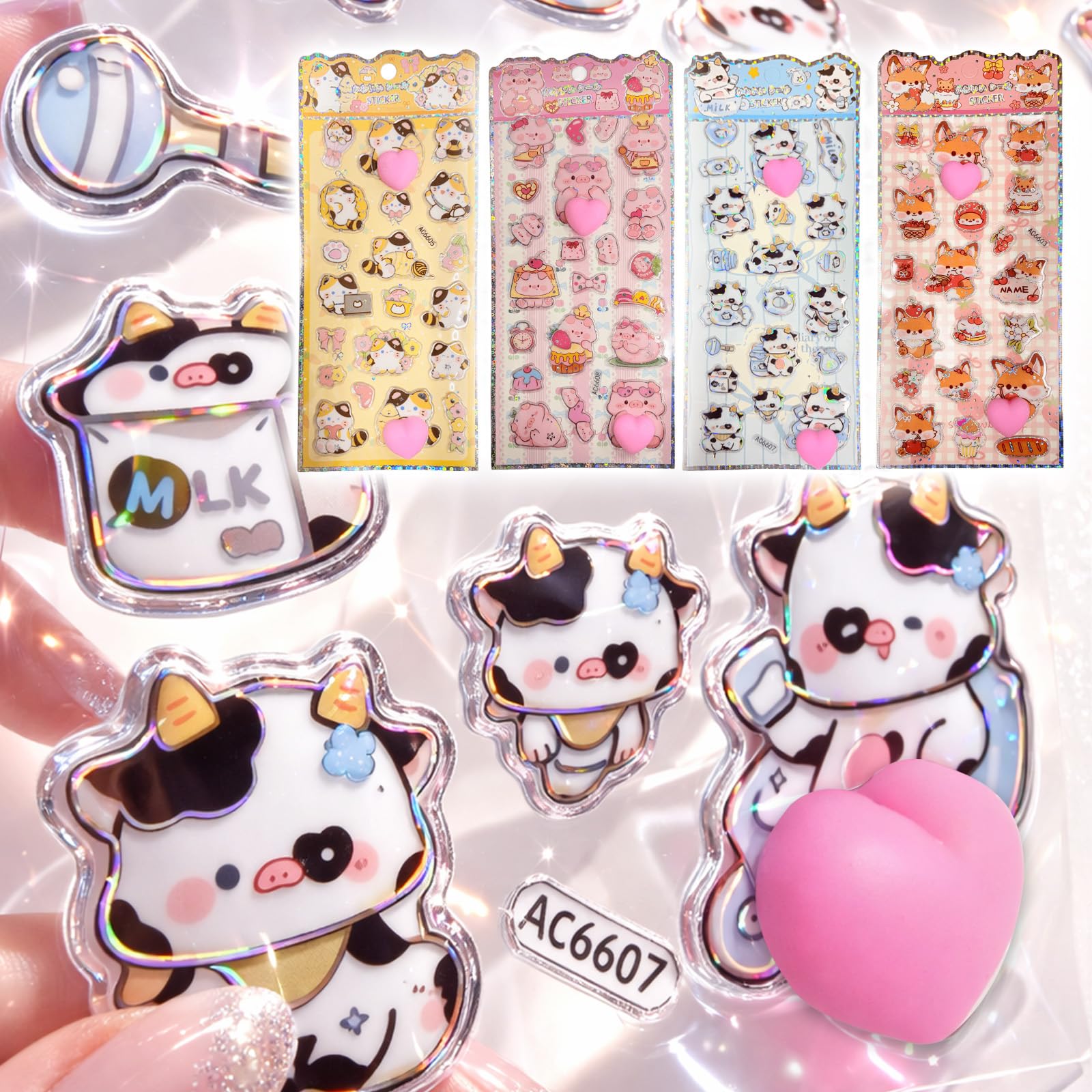 Being Glossy Heart Puni Puni Stickers 4 Sheets Set Cute Glittery Puffed 3D Marshmallow Fluffy Chewy Squishy Pig and Cow Decoration
Being Glossy Heart Puni Puni Stickers 4 Sheets Set Cute Glittery Puffed 3D Marshmallow Fluffy Chewy Squishy Pig and Cow Decoration