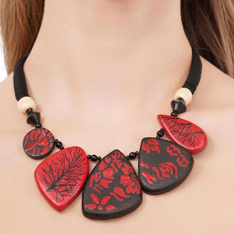 Handmade Clay Necklace: Red & Black
Handmade Clay Necklace: Red & Black