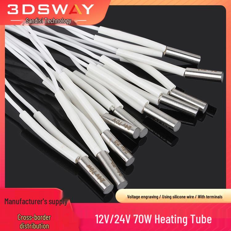 High-Temp Electric Heating Rod - Single-Ended 6x20mm, 70W, 12V/24V for 3D Printers Heating Rod 24V 70W 1m
High-Temp Electric Heating Rod - Single-Ended 6x20mm, 70W, 12V/24V for 3D Printers Heating Rod 24V 70W 1m