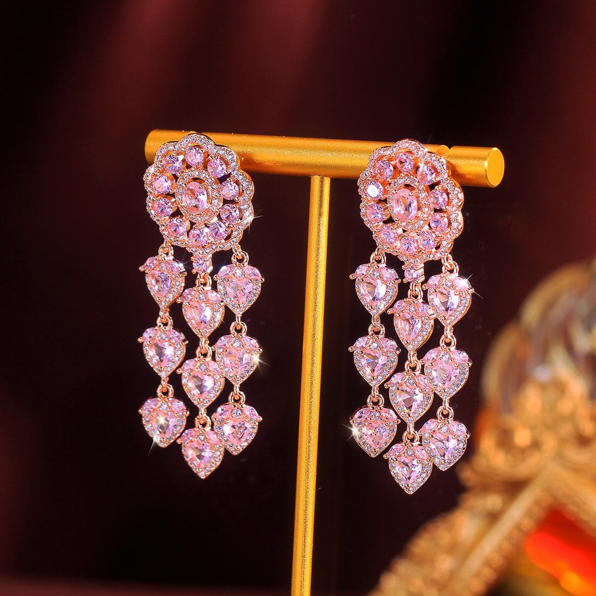 Silver Needle Heavy Industry Hollow Love Pink Zircon Earrings Light Luxury Tassel Earrings Elegant Personality Temperament Earrings
Silver Needle Heavy Industry Hollow Love Pink Zircon Earrings Light Luxury Tassel Earrings Elegant Personality Temperament Earrings