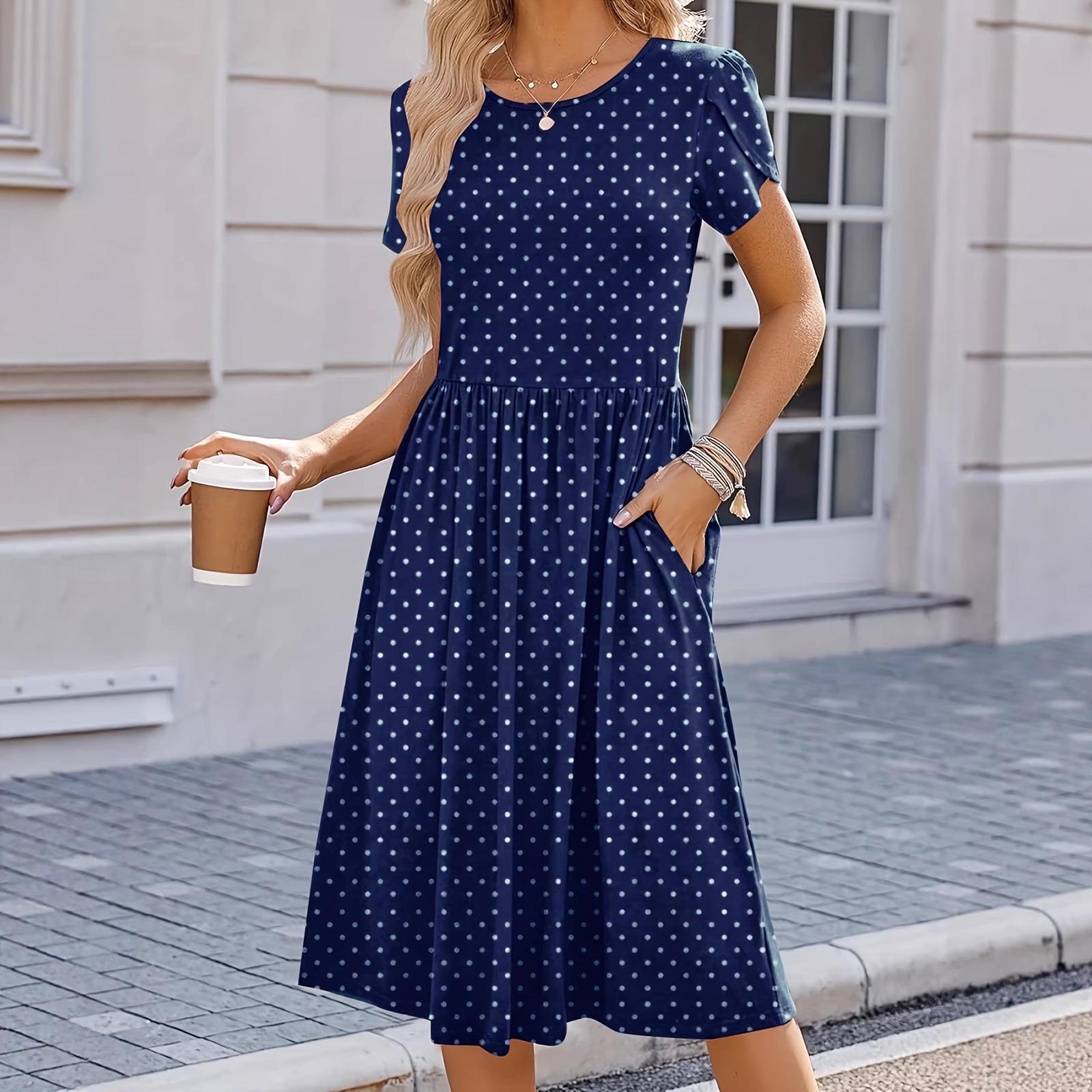 Women’s Round Neck Polka Dot Print Midi Dress Short Sleeve Casual Slim Fit Summer Dress with Gathered Waist and Pockets XL Темно-синій
Women’s Round Neck Polka Dot Print Midi Dress Short Sleeve Casual Slim Fit Summer Dress with Gathered Waist and Pockets XL Темно-синій