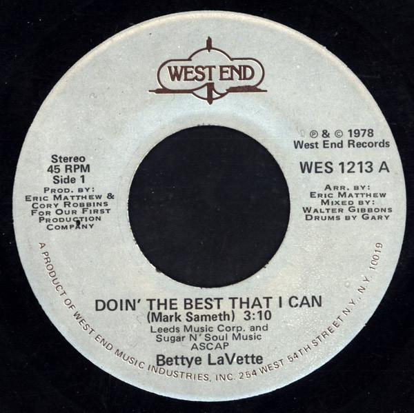 7inch Record BETTYE LAVETTE Doin The Best That I Can WES1213 West End Record 1978 US SoulFunk Used
7inch Record BETTYE LAVETTE Doin The Best That I Can WES1213 West End Record 1978 US SoulFunk Used