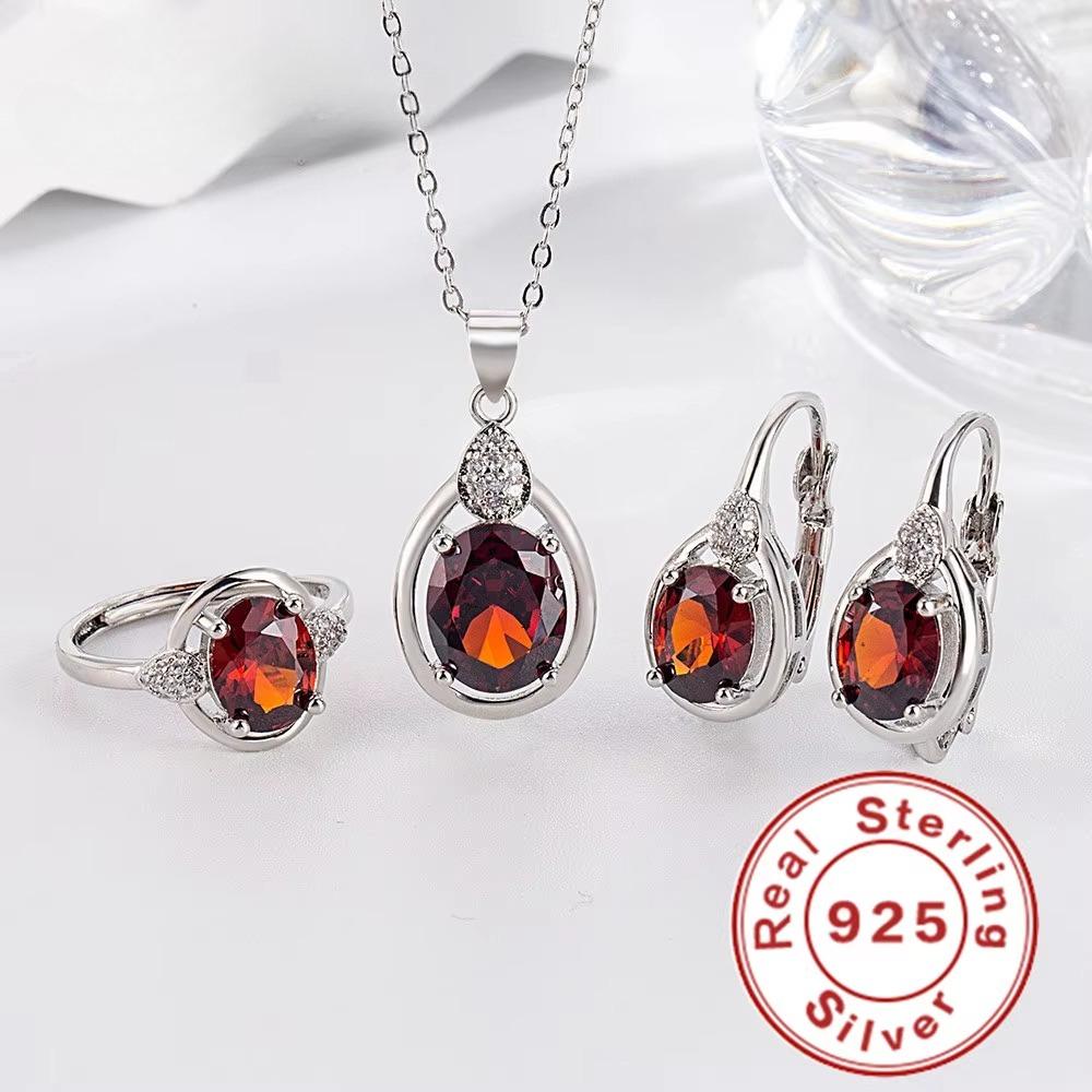Exquisite 925 Sterling Silver Ruby Necklace Earrings Ring Set for Women Engagement Party Jewelry
Exquisite 925 Sterling Silver Ruby Necklace Earrings Ring Set for Women Engagement Party Jewelry