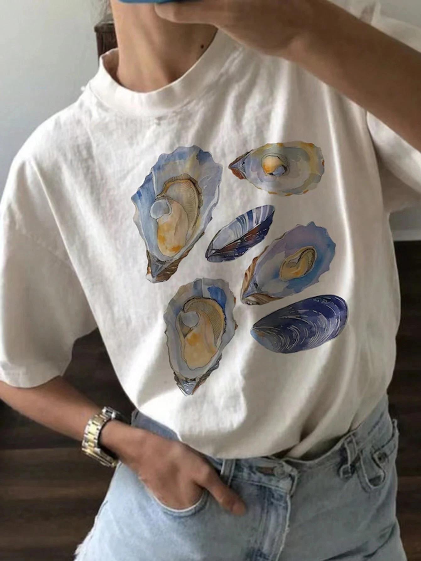 Beautiful Shell Pattern Print Tshirt American Ins Casual Regular Women Street Clothing Comfortable Y2k Loose Tshirt Tops S
Beautiful Shell Pattern Print Tshirt American Ins Casual Regular Women Street Clothing Comfortable Y2k Loose Tshirt Tops S