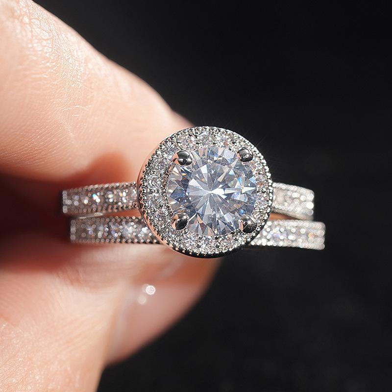 Classic European and American Wedding Proposal Ring Female Round Wax Set Elegant Internet Celebrity Style Set Zircon Accessories 7
Classic European and American Wedding Proposal Ring Female Round Wax Set Elegant Internet Celebrity Style Set Zircon Accessories 7