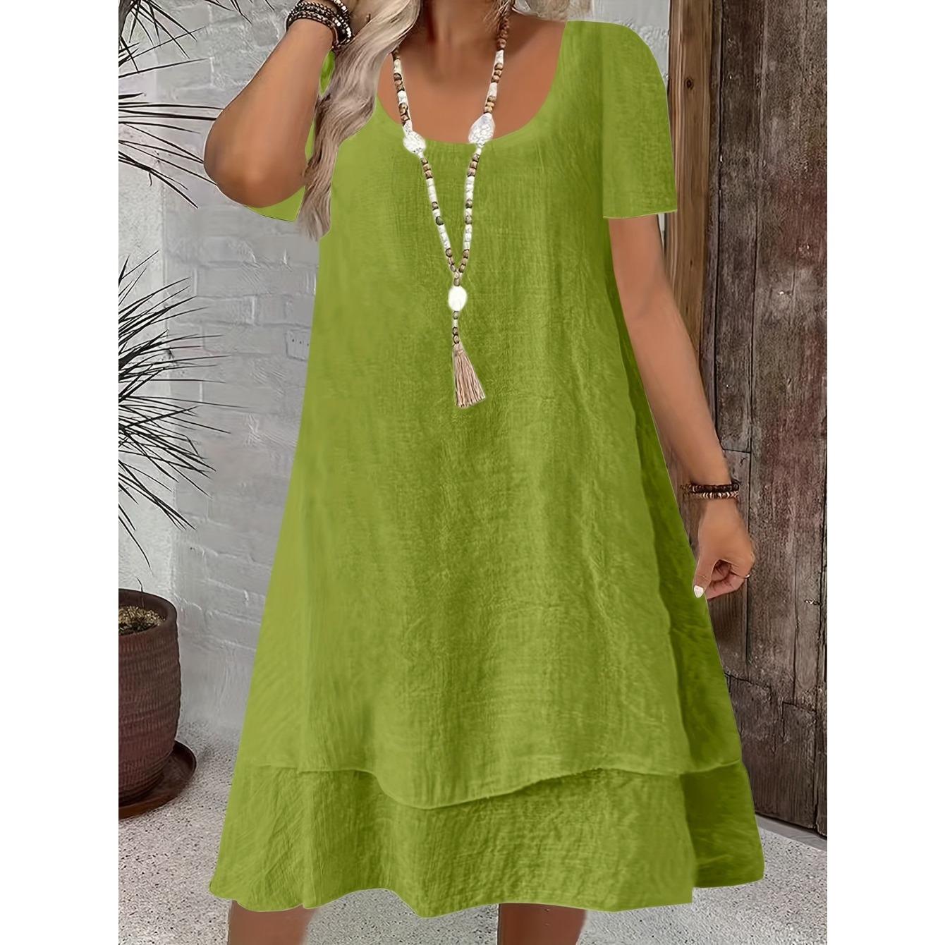 women s Plus Size Casual U Neck Short Sleeve Double Layer Ruffle Hem Solid Color Loose Midi Dress 5XL зелений
women s Plus Size Casual U Neck Short Sleeve Double Layer Ruffle Hem Solid Color Loose Midi Dress 5XL зелений