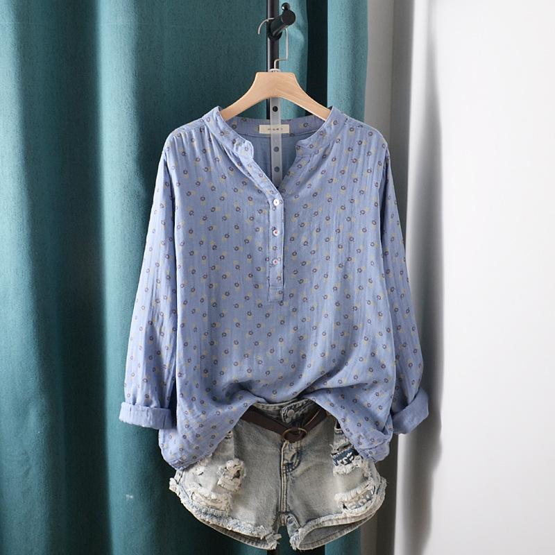 Korean Version of The Double-layer Cotton Yarn Printed Half-open V-neck Short-sleeved Shirt Women s Casual Loose Top one size
Korean Version of The Double-layer Cotton Yarn Printed Half-open V-neck Short-sleeved Shirt Women s Casual Loose Top one size