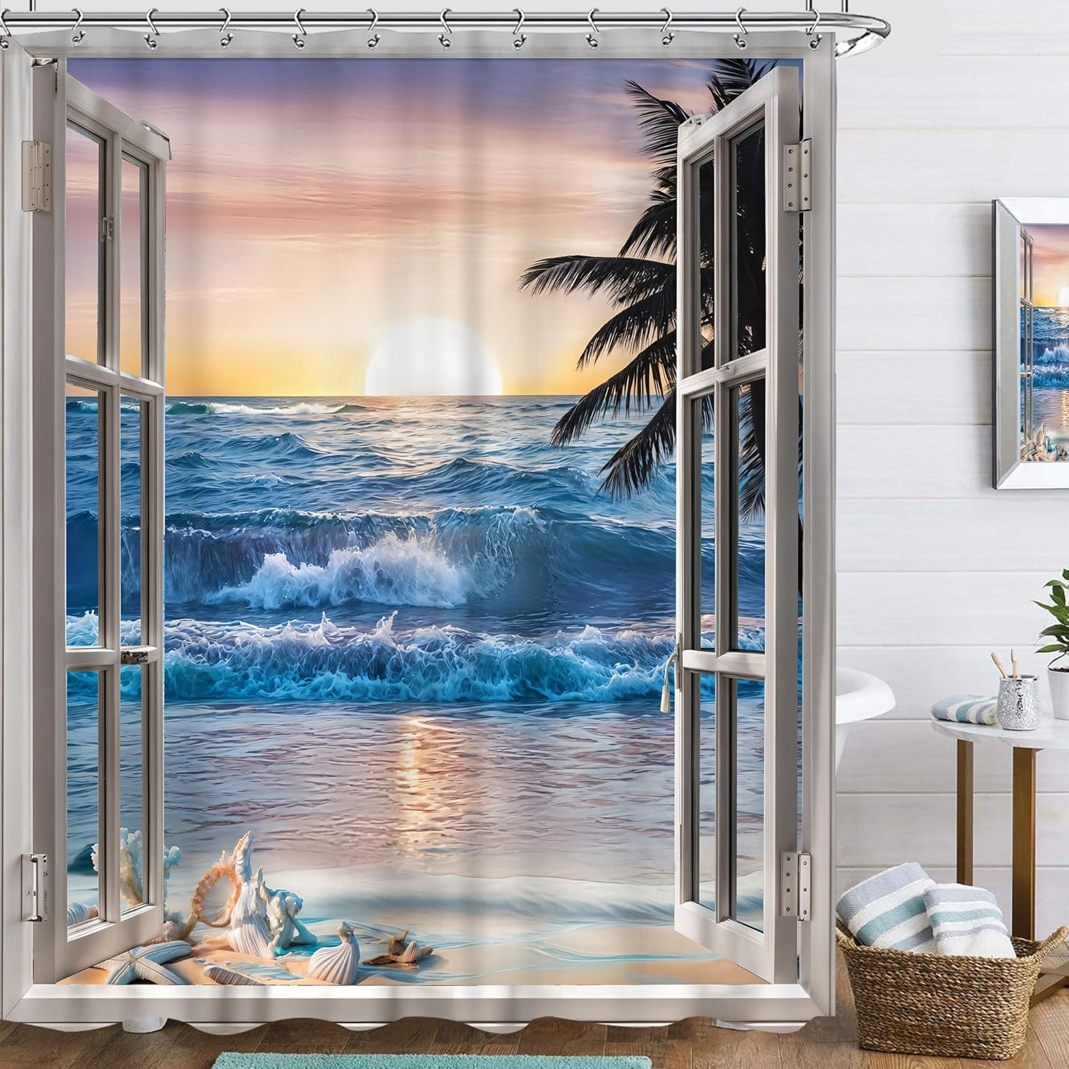 Ocean Beach Shower Curtain 60Wx72L Inch Turquoise Tropical Palms Island Through Seaside White Wooden Windows Sea View Summer Clo W60H190(CM)-1 Pcs
Ocean Beach Shower Curtain 60Wx72L Inch Turquoise Tropical Palms Island Through Seaside White Wooden Windows Sea View Summer Clo W60H190(CM)-1 Pcs