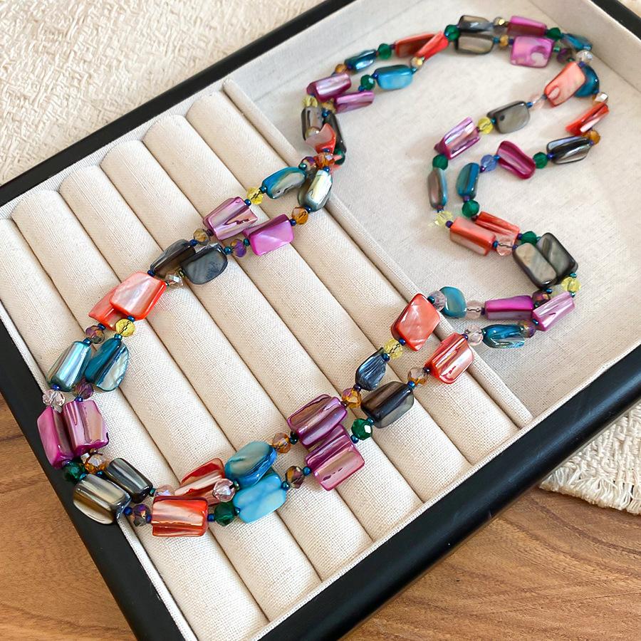 Long Double Layered Strand Sweater Chain Ethnic Mix Color Irregular Geometric Shell Glass Beads Beaded Necklace for Women 122cm
Long Double Layered Strand Sweater Chain Ethnic Mix Color Irregular Geometric Shell Glass Beads Beaded Necklace for Women 122cm