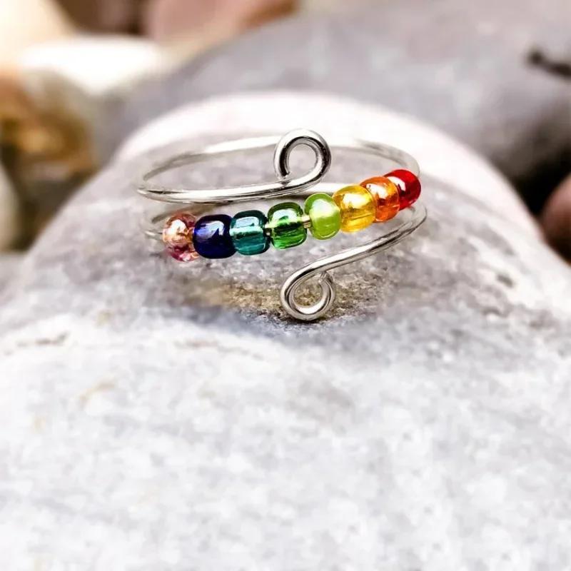 2025 New Simple Fashion Boho Rainbow Copper Color Adjustable Rings for Women Spinnning Anxiety Beaded Wind Wire Rotatable Ring
2025 New Simple Fashion Boho Rainbow Copper Color Adjustable Rings for Women Spinnning Anxiety Beaded Wind Wire Rotatable Ring