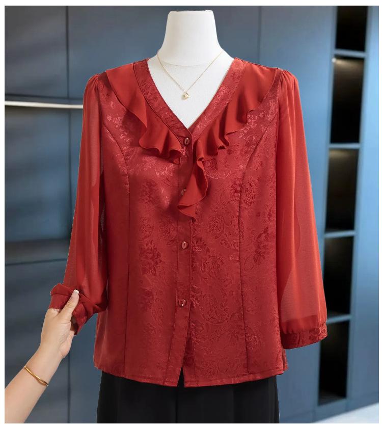 Stylish Women s Chiffon V-Neck Nine-Sleeve Top for Spring/Summer - Perfect for Middle-Aged & Elderly Moms XXL (110-122 jin) вино красного
Stylish Women s Chiffon V-Neck Nine-Sleeve Top for Spring/Summer - Perfect for Middle-Aged & Elderly Moms XXL (110-122 jin) вино красного
