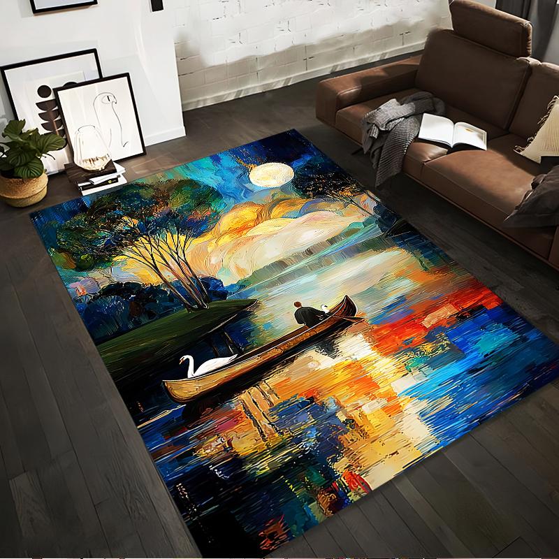 Colorful Artistic Carpet with Nature Scene, Swan, Boat, and Reflection Suitable for use as an anti-slip for living room bedroom sofas 40x60cm( 15x23in )
Colorful Artistic Carpet with Nature Scene, Swan, Boat, and Reflection Suitable for use as an anti-slip for living room bedroom sofas 40x60cm( 15x23in )