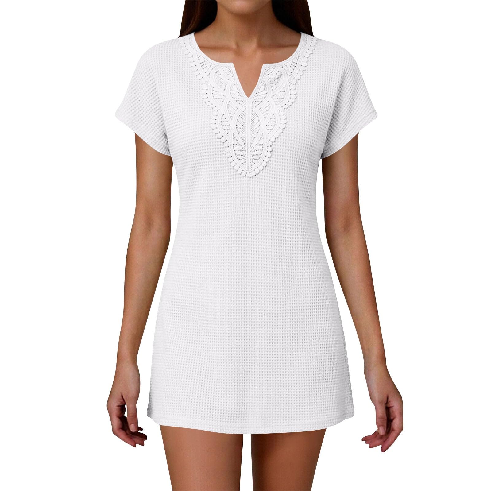 Women Short Sleeve Casual Dress with Lace V Neck Loose Fit Lightweight Summer Mini Dress for Daily Wear S білий
Women Short Sleeve Casual Dress with Lace V Neck Loose Fit Lightweight Summer Mini Dress for Daily Wear S білий